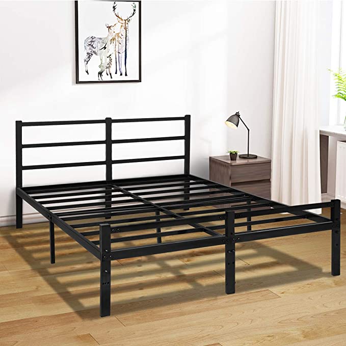 KINGSO Full Bed Frames with Headboard, 14 Inch Metal Platform Bed Frame with Storage, Heavy Duty Steel Slat and Anti-Slip Support, Easy Quick Lock Assembly, No Box Spring Needed - Full