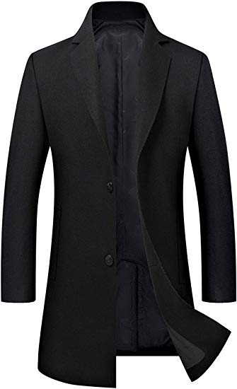 Men's Trench Coat Wool Blend Slim Fit Jacket Single Breasted Business Top Coat FSSSTF
