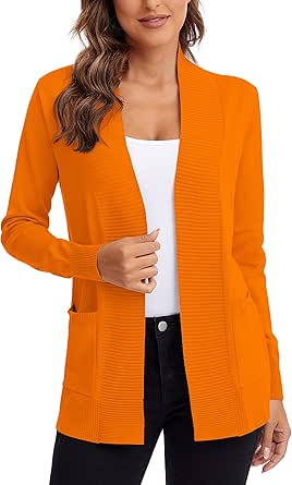 Urban CoCo Women's Lightweight Open Front Knit Cardigan Sweater Long Sleeve with Pocket