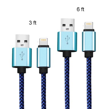 Lightning Cable , COOME 3ft / 6ft USB 2.0 High Speed Data Sync Nylon Braided Charging Wire Cord for iPhone iPad iPod Pack of 2 Blue
