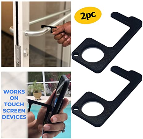 Black Contactless Door Opener Easy to Carry Metal Keychain Tool for Public Door Handle Touchscreen Keypad and Keeping Hands Clean (2)