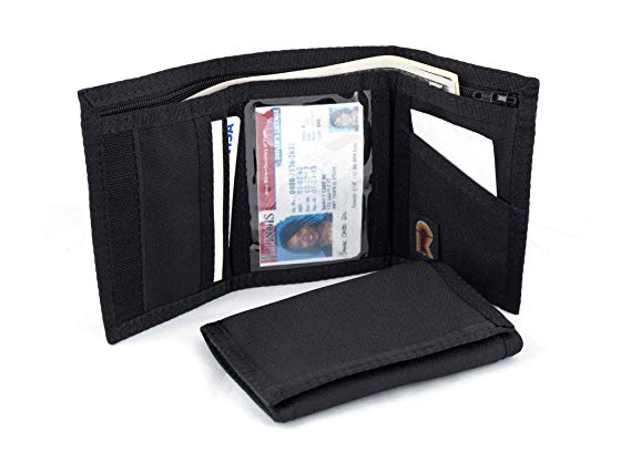 RFID Nylon Trifold Wallet w/Inside ID Window. Hook and Loop Closure. Made in USA