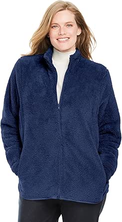 Woman Within Plus Size Fluffy Fleece Jacket Oversized Zip-Up Jacket