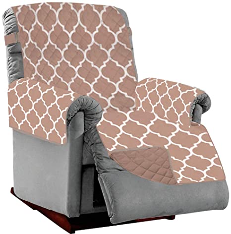 Sofa Shield Patented Large Recliner Slipcover, Reversible Tear Resistant Soft Quilted Microfiber, 28" Seat Width, Durable Furniture Stain Protector with Straps, Washable Cover, Kids, Quatrefoil Mocha