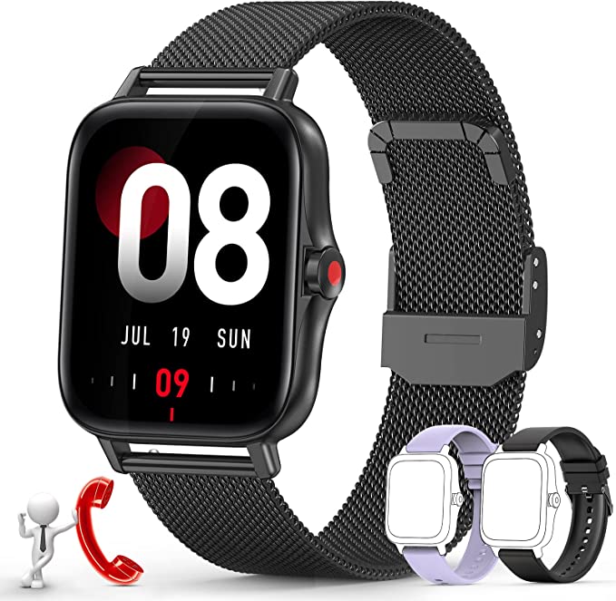 ZKCREATION Smartwatch mit Telefonfunktion Smartwatch Damen mit Schrittzähler,Wasserdicht Sportuhr Herren mit Pulsuhr Blutdruckmessgerät Fitnessuhr mit Schlafmonitor Armbanduhr für Android iOS