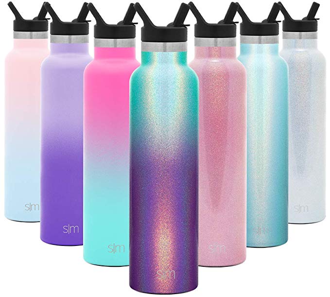 Simple Modern 24oz Ascent Water Bottle with Straw Lid - Stainless Steel Hydro Tumbler Flask - Double Wall Vacuum Insulated Small Reusable Metal Leakproof Shimmer: Aurora