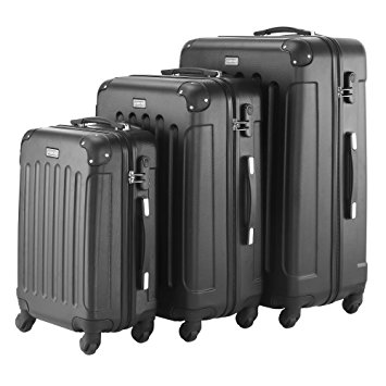 VonHaus Black 3pc Hard Shell ABS Trolley Suitcase Luggage Set with 4 Rotating Wheels & Combination Lock