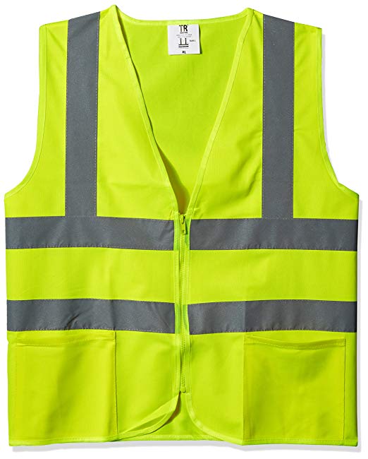 TR Industrial T802 Neon Safety Vest with Front Zipper Knitted, X-Large, Yellow