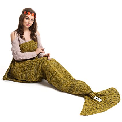 Kpblis Knitted Mermaid Tail 75-Inch–by–31-Inch Blanket Yellow