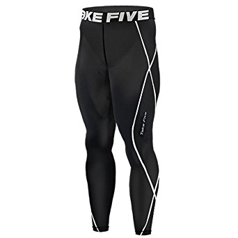 JustOneStyle Take Five Men's 011 Skin Tights Compression Leggings Base Layer Black Running Pants