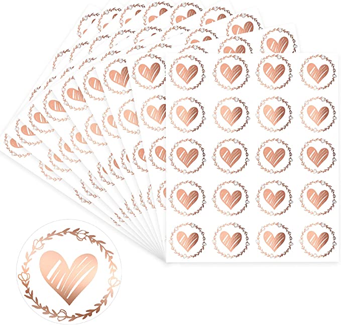 500 Pieces Clear Heart Envelope Seals Transparent Bronzing Heart Stickers Heart Decorative Sticky Label 1.26 Inch Round Sealing Sticker for Wedding Invitation Card Envelope Party Favor (Rose Gold)