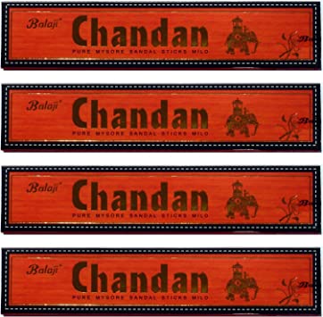 Chandan - Pure Mysore Sandal Sticks - Balaji Product - 15 stick box boxes - Sold in sets of 4 boxes