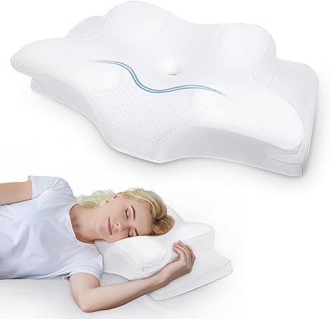 HOMCA Cervical Pillow for Neck Pain Relief, Ergonomic Neck Support Pillows for Sleeping, Orthopedic Memory Foam Neck Pillow for Side Back Stomach Sleepers with Soft Breathable Pillowcase