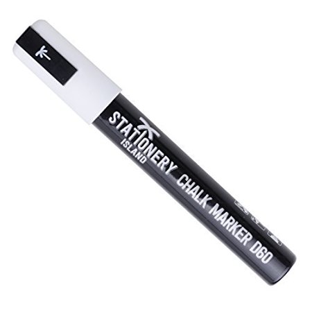Limited Offer! Stationery Island Chalk Marker D60 - 1 Bright White Liquid Chalk Ink Pen - 6mm Chisel Nib 60-Day Money-Back Guarantee! (Black Barrel - DRY WIPE ERASE)