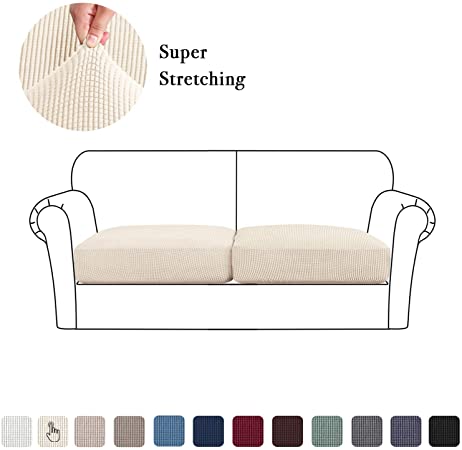 High Stretch Seat Cushion Cover Sofa Cushion Furniture Protector fot Sofa Seat Sofa Slipcover Sofa Cover Soft Flexibility with Elastic Bottom (2 Pieces Cushion Covers, Biscotti Beige)