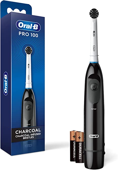 Oral-B Power (ORAMX) 100 Charcoal, Battery Powered Toothbrush, Black and White