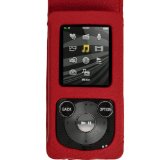 iGadgitz Red Leather Case for Sony Walkman NWZ-E384 with Detachable Carabiner  Screen Protector