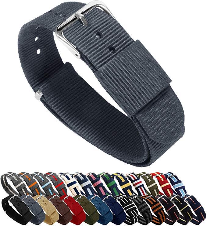 BARTON Watch Bands - Ballistic Nylon NATO Style Straps - Choice of Color, Length & Width (18mm, 20mm, 22mm or 24mm)