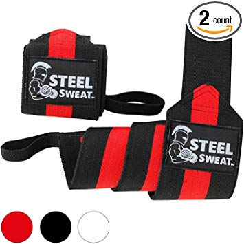 Steel Sweat Wrist Wraps - Best for Weight Lifting, Powerlifting, Gym and Crossfit Training - Heavy Duty Support - Sizes 14" 18" 24"