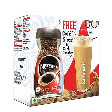 NESCAFÉ Classic Instant Coffee 200g Jar with Free Café Glass & Cork Coaster | 100% Pure, Natural Coffee Powder | Rich & Creamy Taste