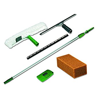 Unger PWK00 Pro Window Cleaning Kit w/8ft Pole, Scrubber, Squeegee, Scraper, Sponge