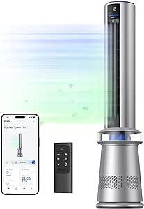 Dreo Air Purifier Tower Fan, 45" 2-in-1 Smart Fan for Bedroom, 27ft/s Velocity, 120°Oscillation, 24H Timer, APP Control Bladeless Fans for Home, 25dB Low Noise, Standing Fan Works with Alexa, MC710S