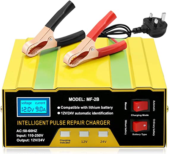 Car Battery Charger Automatic 12V 24V Battery Charger 10A Smart Battery Charger with Car Battery Monitor for Cars, Truck, Boat, Motorcycles, Lawn Mower lithium Battery or Lead-acid Battery