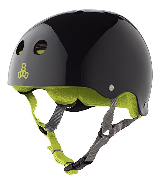 Triple Eight Helmet with Sweatsaver Liner, Black Glossy With Green, Large