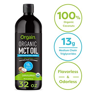 Orgain Vegan MCT Oil Organic, made with coconuts, Paleo & Keto Friendly, Non-GMO, mixes easily in Coffee, Dairy Free, Gluten Free, Soy Free, 32 Fluid Oz bottle