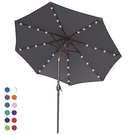 ABCCANOPY Solar Umbrellas Patio Umbrella 9 FT LED Umbrellas 32LED Lights with Tilt and Crank Outdoor Umbrella Table Umbrellas for Garden, Deck, Backyard, Pool and Beach,12 Colors, (Dark Gray)