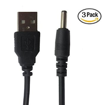 HUACAM HC06 3 Pack 3 feet USB to 3.5mm Barrel Jack 5V DC Cable Plug
