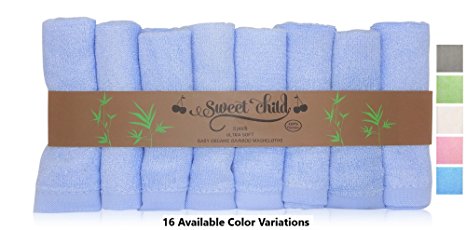 SWEET CHILD Bamboo Baby Washcloths (Bonus 8-Pack) - Premium Extra Soft & Absorbent Towels For Baby’s Sensitive Skin-Perfect 10"x10" ReusableWipes-Great Baby Shower/Registry Gift (Blue, 10"x10")