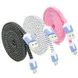 Eversame Bundle of 3Pcslot Multi-color 6 FEET 2M Fabric Braided Nylon High Quality Ruggedized Micro USB20 Data Cable Durable Universal Charging Cord For Samsung Galaxy S4 S3 S2 Note 1 2 4 Tab HTC ONE M8 X NOKIA Lumia PDA X-BOX Motorola LG Optimus G3 PS4 and Most Android TabletsAndroid PhonesWindows Phones Black White Pink