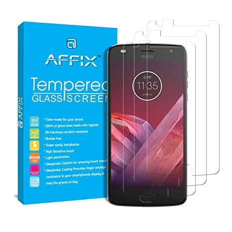[3 Pack] - Affix MOTO Z2 Play [Tempered Glass] Screen Protector [0.3mm Ultra Thin 9H Hardness 2.5D Round Edge] with Lifetime Replacement Warranty - Motorola Moto Z2 Play, 5.5 Inch