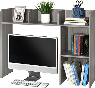 GlossyEnd Sturdy and Elegant Wood Dorm Desk Bookshelf Organizer, Office Desk Bookshelf Holder, Desktop Bookshelf Storage, Desk Book Organizer, Collage Dorm Desk Bookshelf, Gray