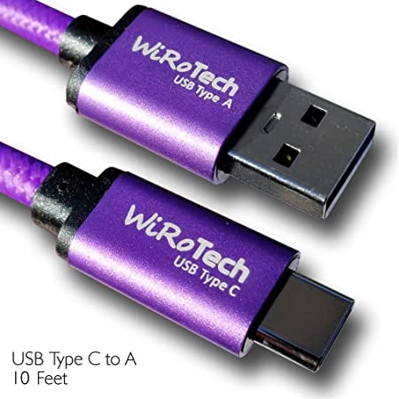 USB C Cable, WiRoTech Purple USB-C to USB-A Fast Charging Cable (10 Feet, Purple)