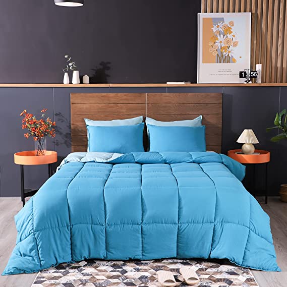 KASENTEX All Season Down Alternative Quilted Comforter Set Reversible Ultra Soft Duvet Insert Machine Washable (Twin Set, Blue / Teal)