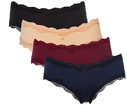 Sociala Women's Cotton Nylon Panties Lace Trim Hipster Briefs Ladies Underwear