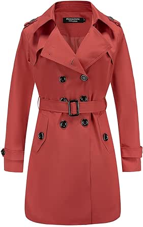 NANJUN Women's Double-Breasted Trench Coat Classic Lapel Overcoat Slim Outerwear Waterproof Coat with Belt Buckle