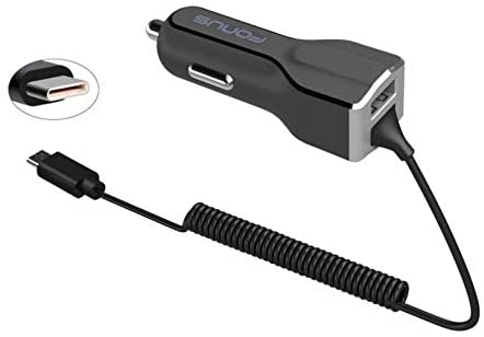 Compatible with DuraForce Pro 2-5.4Amp Type-C Car Charger DC with Adaptive Fast USB Port USB-C Power Adapter Coiled Cable Black Works with Kyocera DuraForce Pro 2