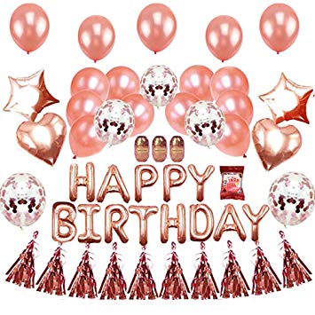 EKKONG Happy Birthday Decorations Balloons - Birthday Party Supplies Rose Gold Confetti Balloons Birthday Banner Star Balloons