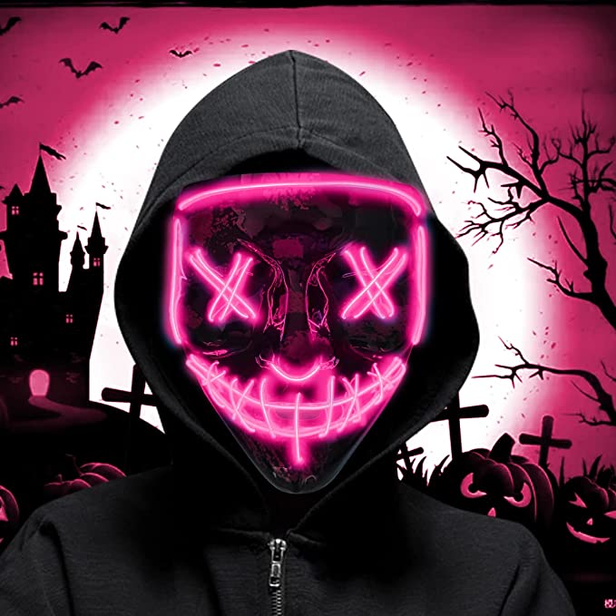 DIY Halloween Purge Mask Light Up LED Mask Scary Cosplay Mask for Men Women Kids Halloween Costumes Festival Party Supplies