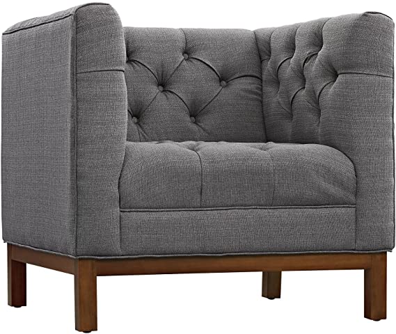 Modway Panache Upholstered Fabric Modern Tufted Accent Arm Lounge Chair in Gray