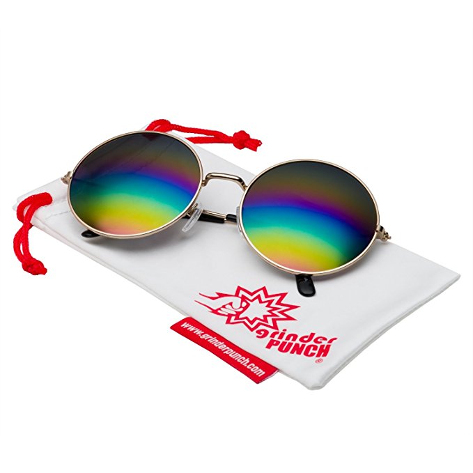 grinderPUNCH Oversized Large Round Sunglasses for Women Rainbow Mirrored