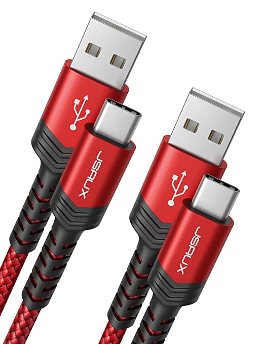 USB C Cable 3.1A (1m 2-Pack) Fast Charging, JSAUX Type C Fast Charger Cable Braided Compatible with Samsung Galaxy S22 S21 S20 S10 S9 S8 Plus Note 10 9 8, Huawei P10 P9, Pixel, Sony Xperia XZ, LG -Red