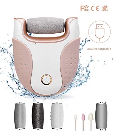 Ms.W Electric Foot Files, Rechargeable Callus Remover Hard Skin Remover Nail File Pedicure Manicure Set With Coarse Fine and Massage 3 Rollers for Dead Hard Cracked Skin (foot files)