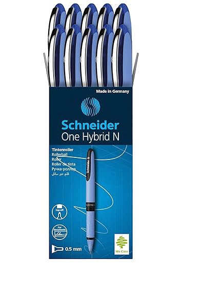 Schneider ONE Hybrid N Rollerball Pen, 0.5mm, Blue, Box of 10 (183503)