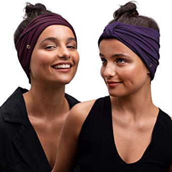 BLOM Original Headband Two Pack. Women’s Headbands Perfect for Yoga Fashion Workout Sports Gym Athletic Exercise. Wide Sweat Wicking & Stretchy.
