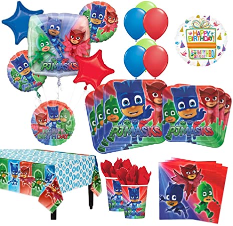 Mayflower Products PJ Masks Birthday Party Supplies 8 Guest Kit and Balloon Bouquet Decorations 54 pc