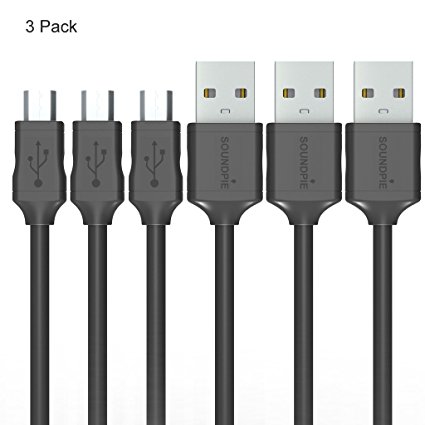 Soundpie Micro USB Cable 3.3ft (1m) 3 Pack - Micro B to USB 2.0 A High Speed - 22AWG power rated to 3 and - Fast Data Sync Charging Cord - Charge Android Smartphone, Cell Phone & Tablet(Black)